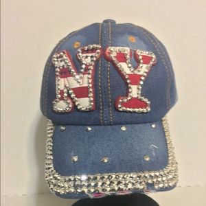 ♥️  Blue Jean Studded Baseball Cap Bling Hat